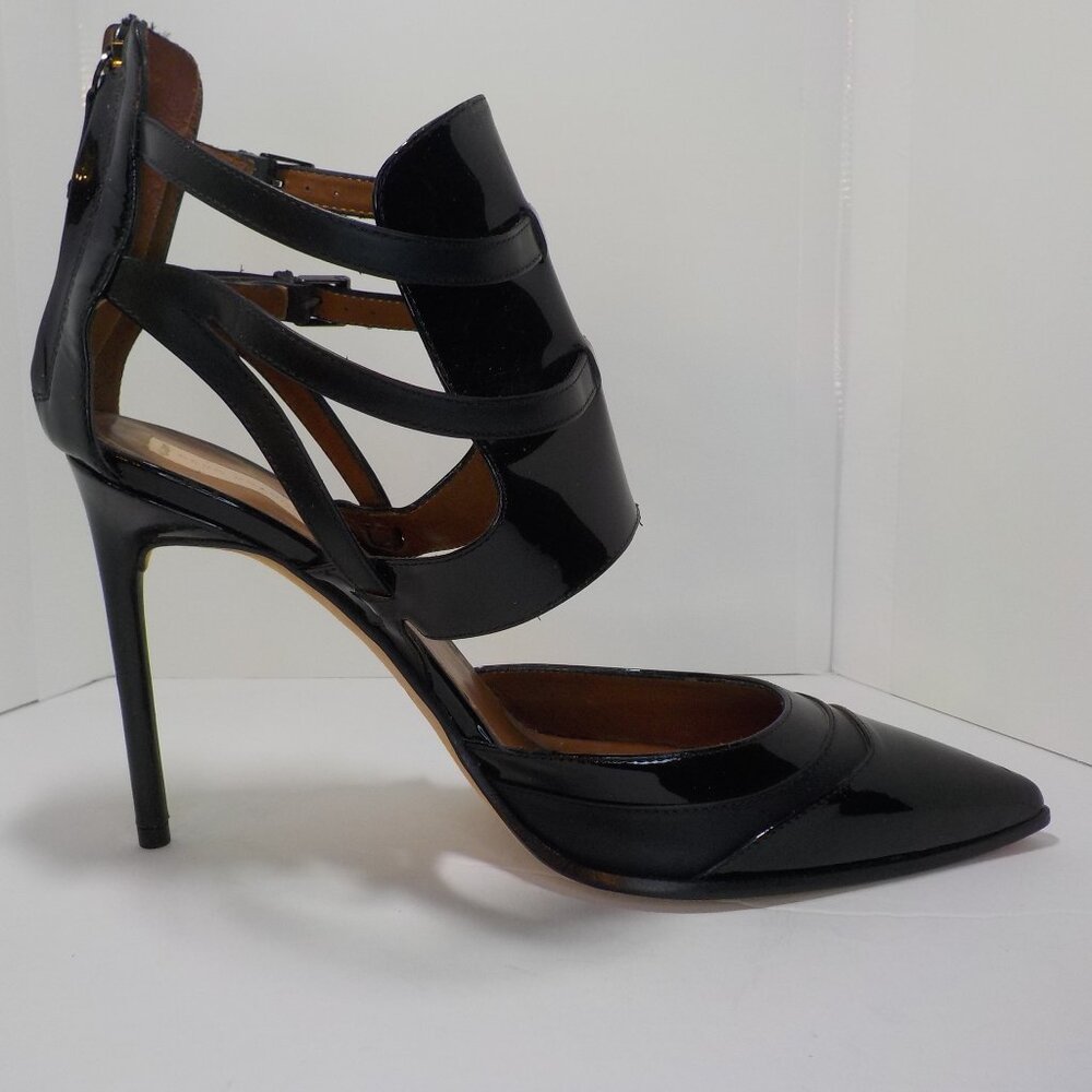 REED KRAKOFF BLACK HARNESS ANKLE PUMP with Back Zip Closure, Size: 10 (US),